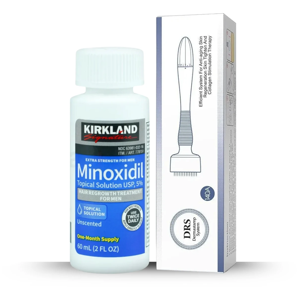 Kirkland Minoxidil 5% and DRS Derma Stamp Combo for Hair & Beard Regrowth