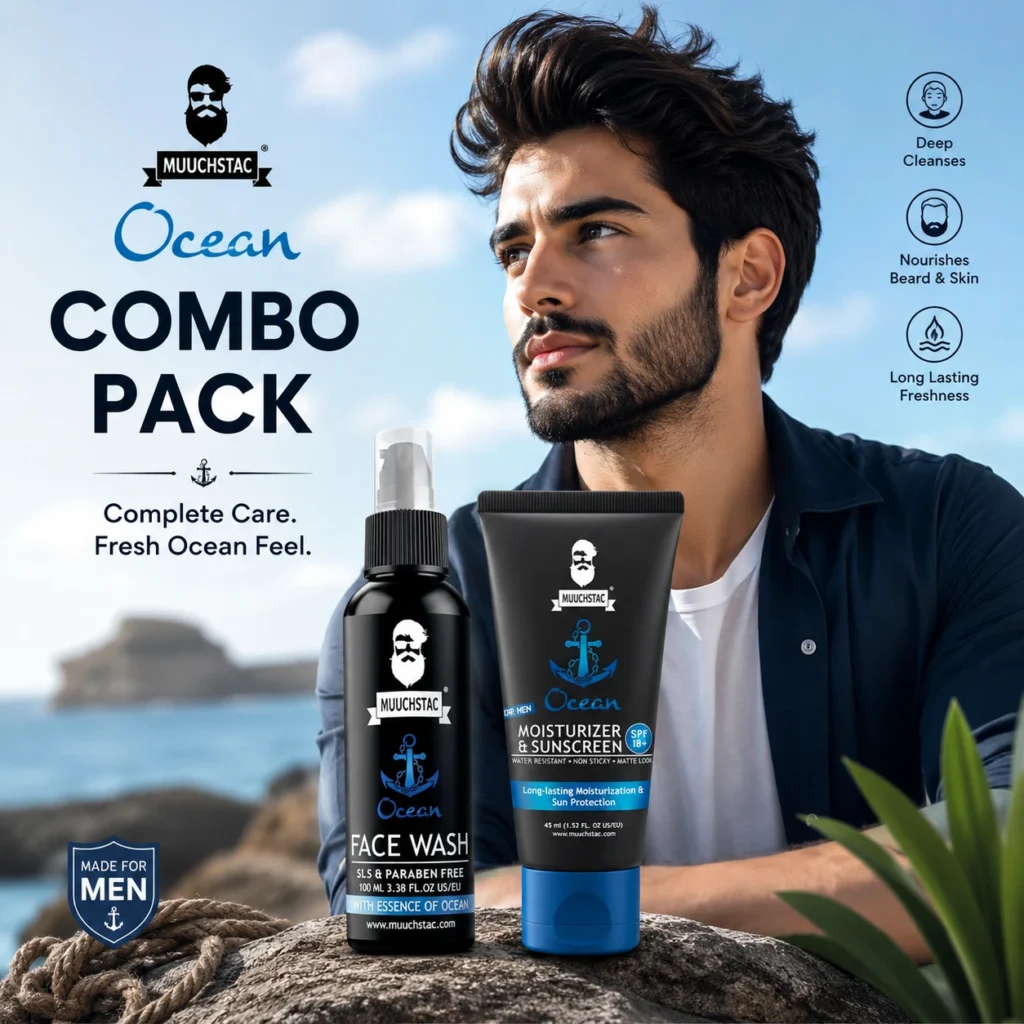 Muuchstac Ocean Combo Pack featuring Ocean Face Wash and Moisturizer & Sunscreen for men's daily grooming in Bangladesh
