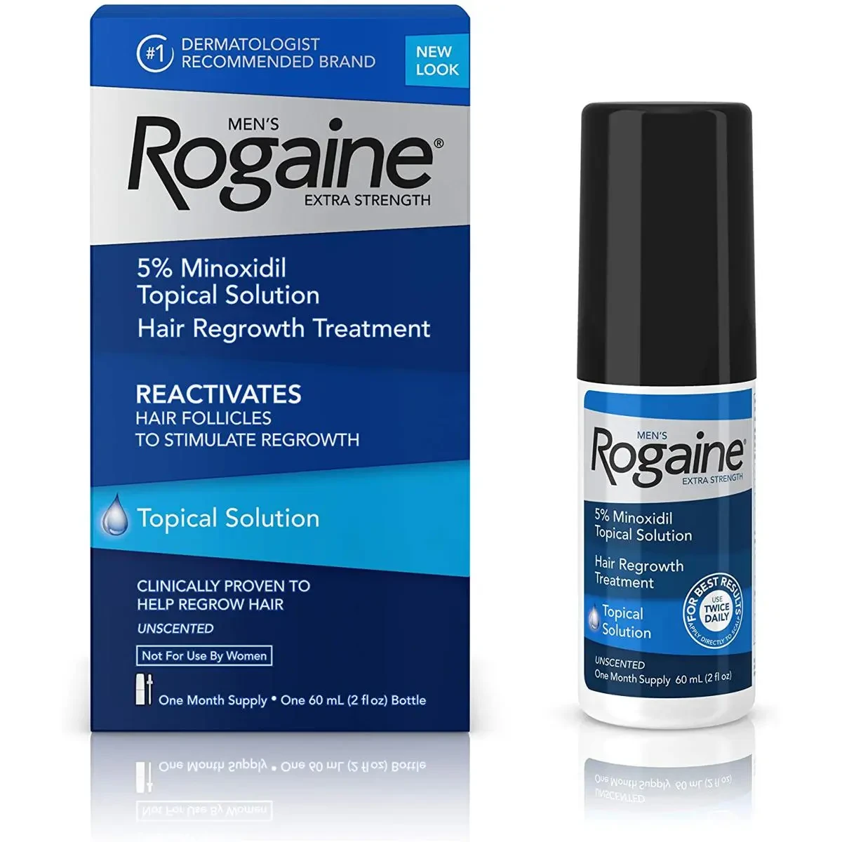Men's Rogaine Extra Strength 5% Minoxidil Topical Solution (60ml) – One Month Supply Hair Regrowth Treatment