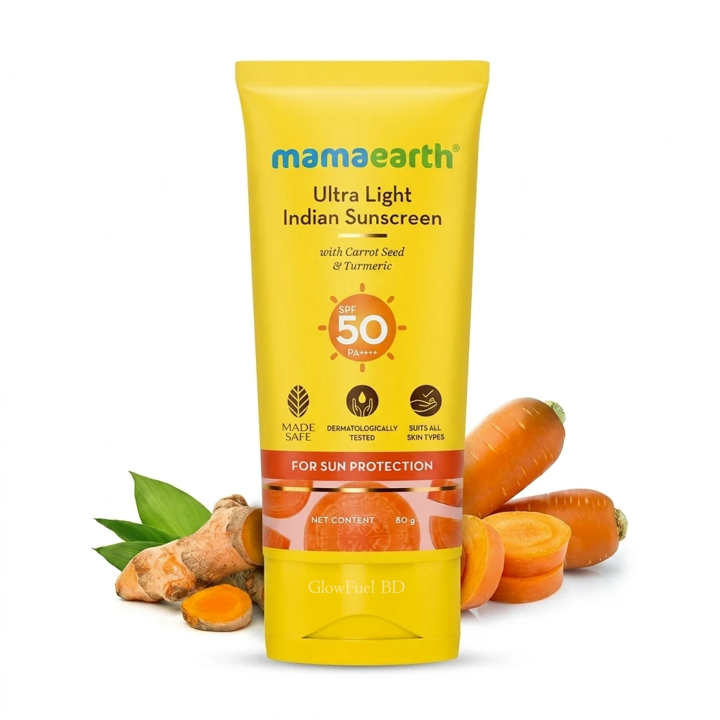 Mamaearth Ultra Light Indian Sunscreen SPF 50 PA+++ (80g) | With Turmeric & Carrot | Non-Greasy, No White Cast