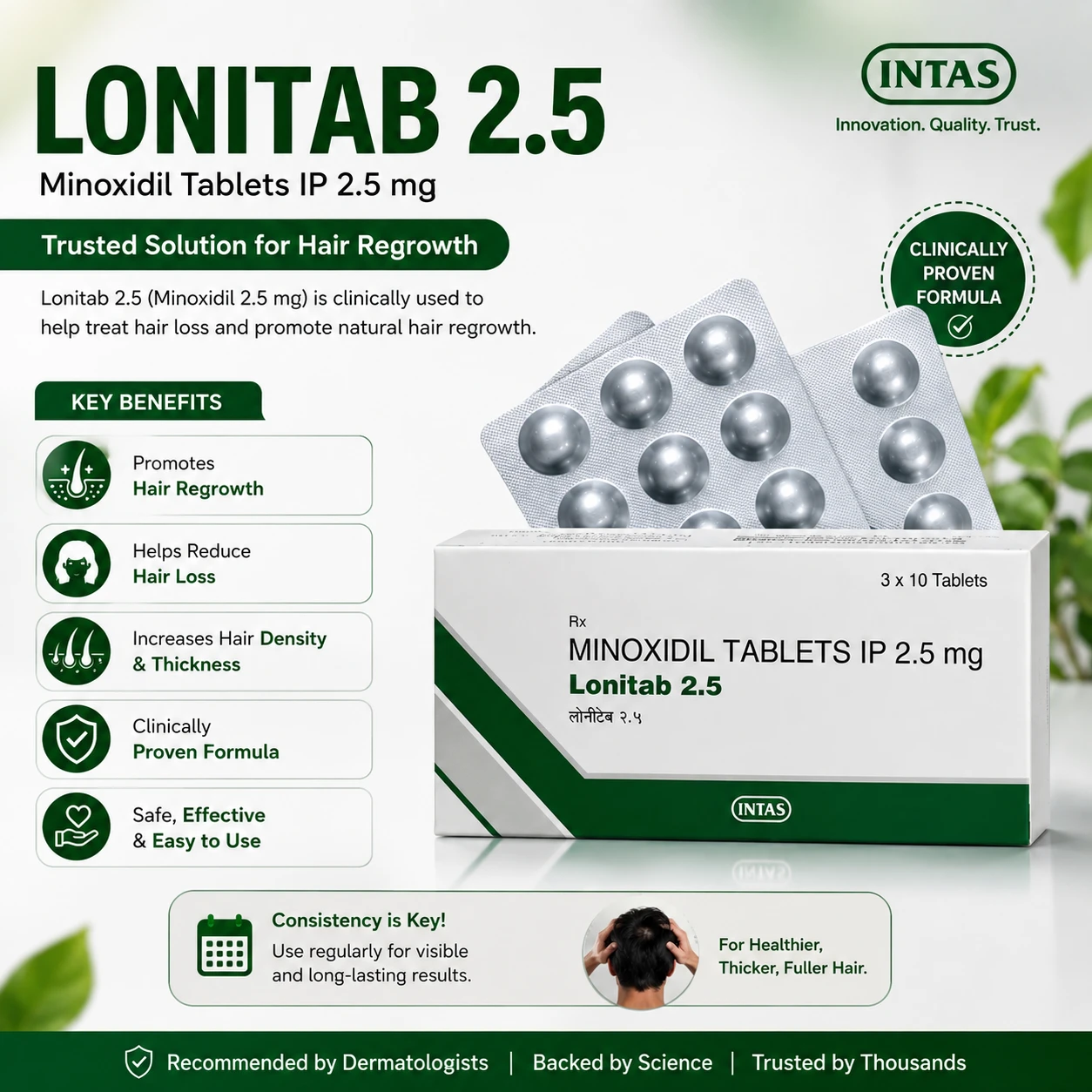Lonitab 2.5 mg Minoxidil Tablets by Intas (10 Tablets) — GlowFuelBD - Image 2
