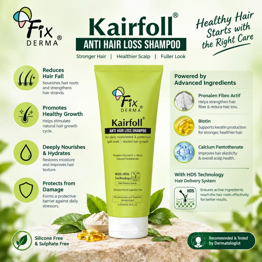 Fixderma Kairfoll Anti Hair Loss Shampoo 200ml with ProNalen Fibro Actif, Biotin and Calcium Pantothenate