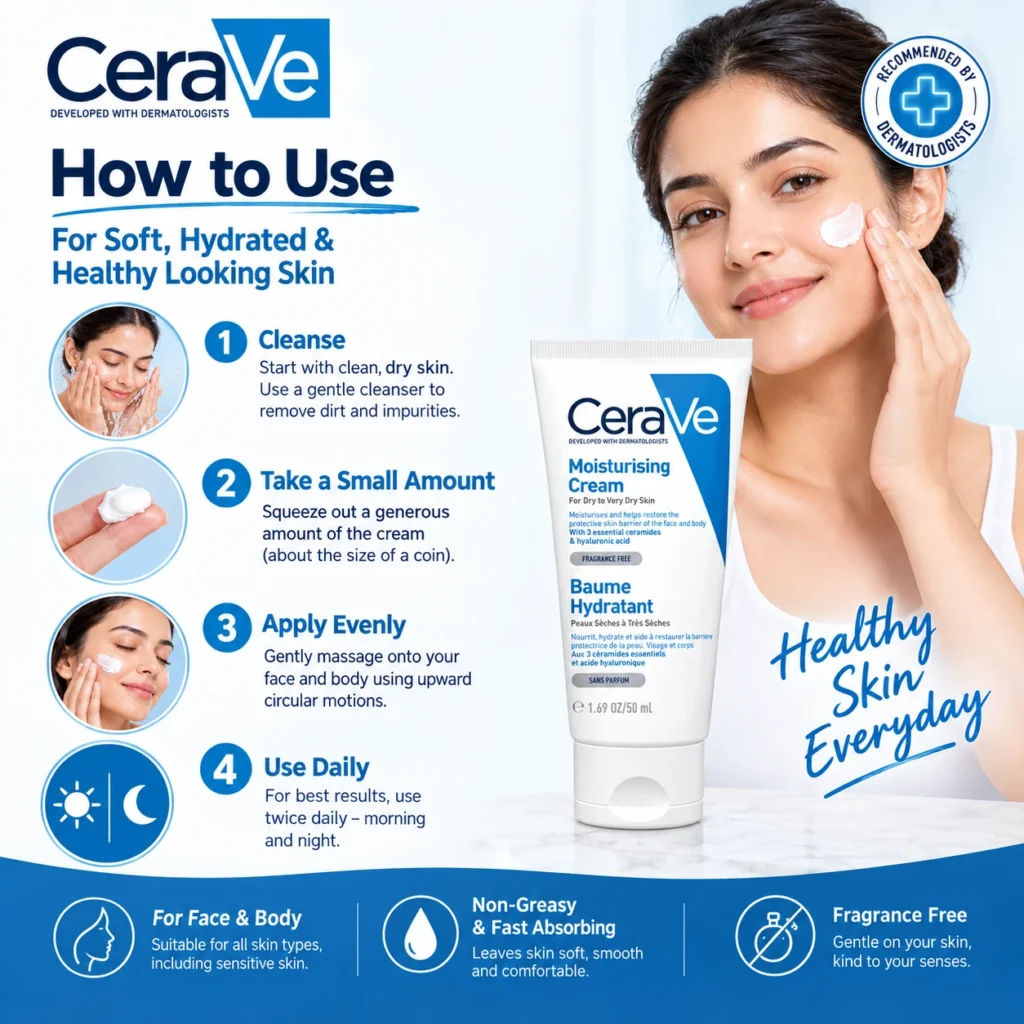 CeraVe Moisturising Cream how to use for soft hydrated healthy looking skin