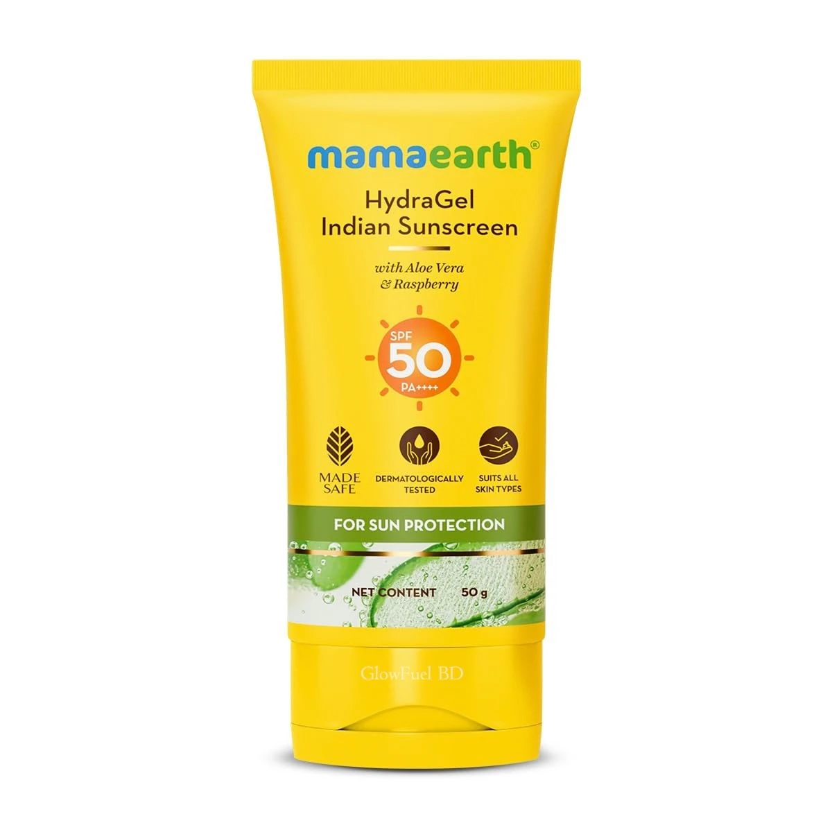 Mamaearth HydraGel Indian Sunscreen SPF 50 – Aloe Vera & Raspberry 50gm
