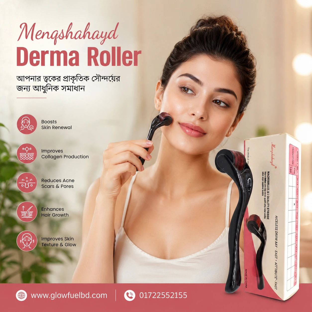 Menqshahayd Dermaroller 540 Micro Needle Facial Roller - Image 2