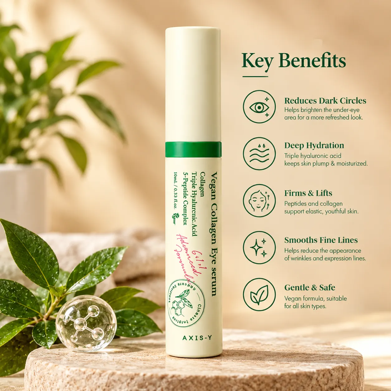 AXIS-Y Vegan Collagen Eye Serum 10ml with Triple Hyaluronic Acid & 5-Peptide Complex - Image 2