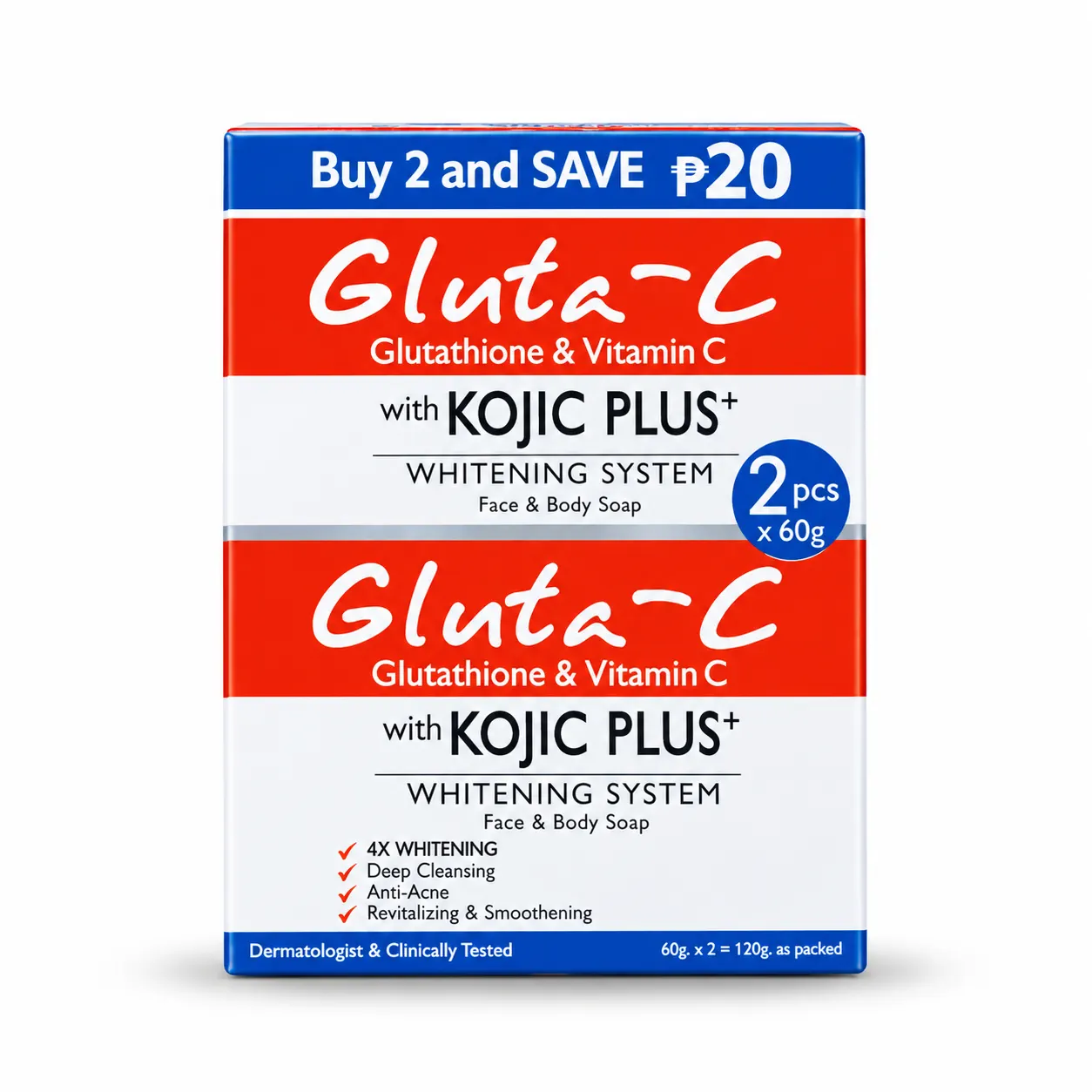 Gluta-C Kojic Plus+ Whitening System Face and Body Soap 60g (2p Combo)