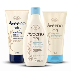 ​Aveeno Baby Daily Care Essentials Combo – Hair & Body Wash (250ml), Moisturising Lotion (150ml) & Soothing Relief Cream (150ml)